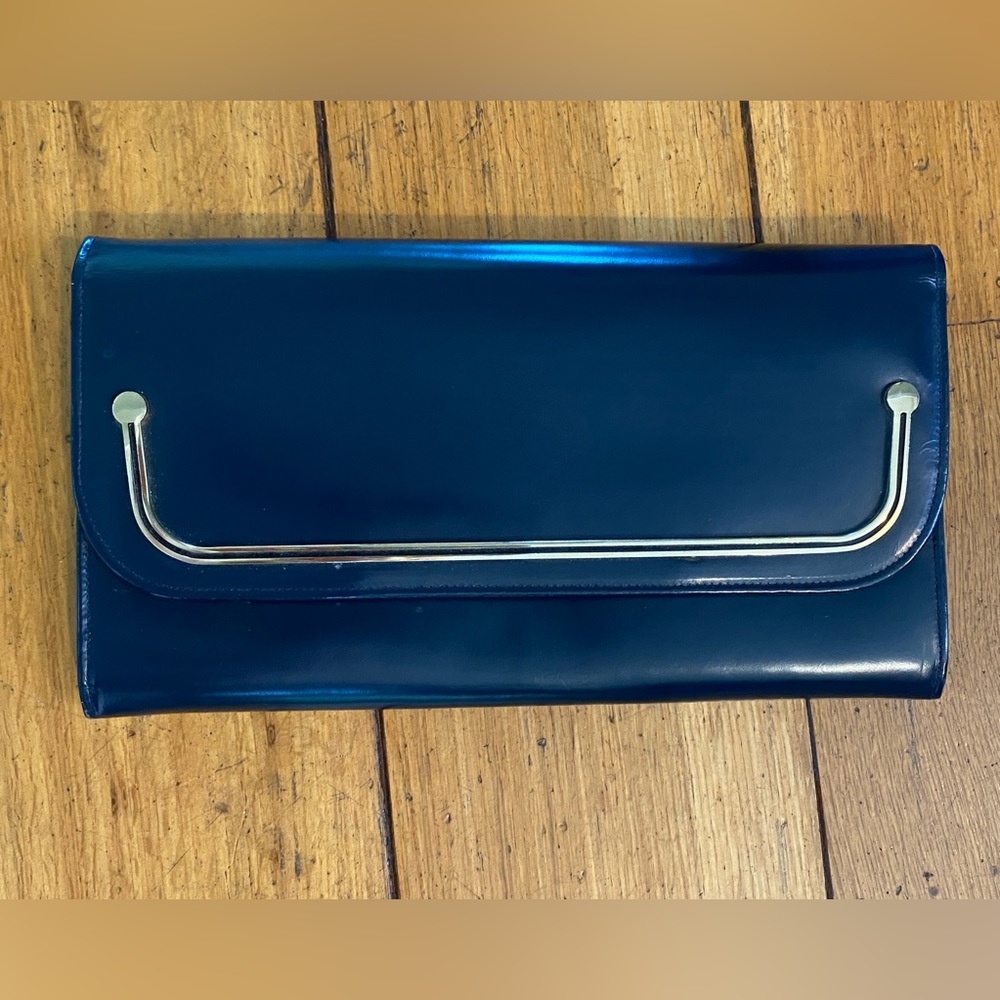 Navy Leather Clutch, Unbranded